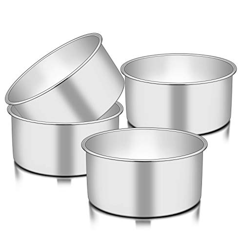 Image of TeamFar 6 Inch Cake Pan, 6 inch x 3 inch Deep Round Cake Pan Tier Baking Pans Set Stainless Steel, For Baking Steaming Serving, Healthy & Toxic Free, Deep & Straight Size, Oven & Dishwasher Safe - Set of 4