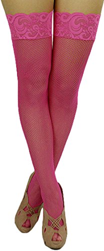 Image of ToBeInStyle Women's Wide Floral Lace Fishnet Thigh Hi Stockings