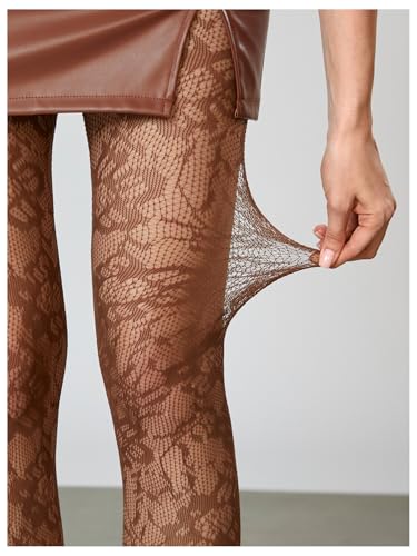 Image of RoseSeek Women's Floral Lace Fishnet Tights Kawaii Y2K See Through Stocking | Sheer Mesh, Lace Tights, Floral Lace Fishnet Tights, Thigh Highs, Leggings, Y2K Stockings