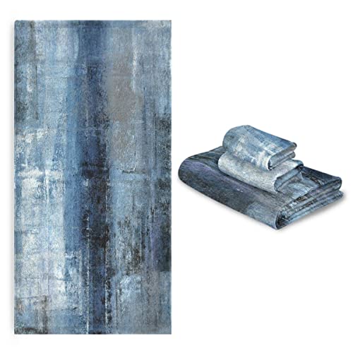 Matekuli Abstract Bath Towels Set Vintage Navy Blue Grey Modern Art Painting 3 Piece Bathroom Towel Set(1 Luxury Bath Towel 1 Hand Towel 1 Washcloth) Soft Absorbent Decorative Kitchen Shower Towel #TOP6