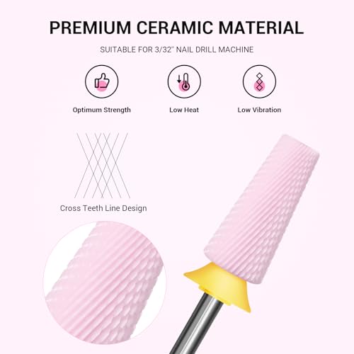 Image of MelodySusie 5 in 1 Nail Drill Bits, 3 /32'' Ceramic Cross Cut Bits, Suitable for Manicure Pedicure Cuticle Gel Polishing, Pink, Series Bit-M, Extra Fine