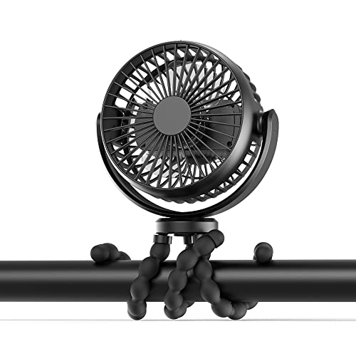 Image of Mini Handheld Stroller Fan , QLKUNLA 5200mAh Power Bank Personal Portable Clip On Rechargeable with Flexible Tripod for Peloton Bike Desk Treadmill Crib Car Seat Outdoor Camping Travel, Black