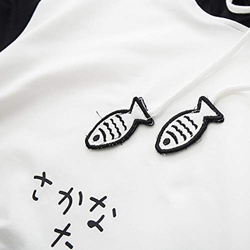 Zpervoba Teen Girl's Womens Japanese Kawaii Style Kitty Cat Print Pocket Long Sleeve Casual Loose Thin Hoodie Tops #TOP5