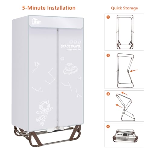 Uten Clothes Dryer, 1500W Power Electric Clothes Dryer Machine with Timer, 2-Tier Laundry Drying Wardrobe, Foldable Clothes Drying Rack and Dryer for Travel, Apartments, RV, Home by Uten - Image 3