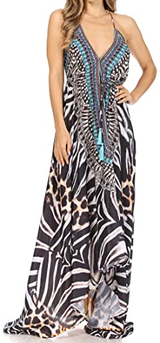 Image of Sakkas Lizi Womens Maxi High-Low Halter Handkerchief Long Dress Beach Party