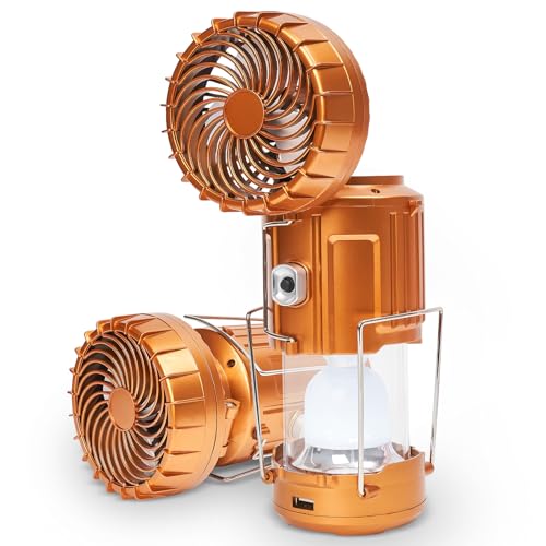 Camping Lanterns with Fan,Solar Camping Fan Charging for Phone, Rechargeable LED Lanterns Camping Fans for Tents Power Outage Hurricanes Camping Gear(Gold)
