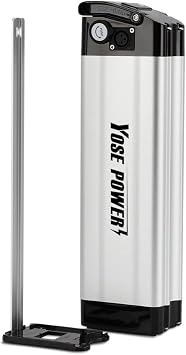 Yose Power 48V 10.4Ah Ebike Battery Sliver Fish Battery with USB Port Electric Bike for 250W/350W/500W Motor Electric Bicycle Seat Tube with Safe Lock Led Indicator Light 2 Pins Discharging Port