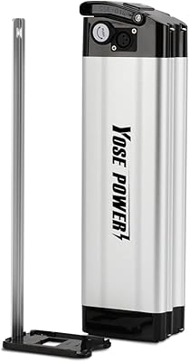 Yose Power 48V 10.4Ah Ebike Battery Sliver Fish Battery with USB Port Electric Bike for 250W/350W/500W Motor Electric Bicycle Seat Tube with Safe Lock Led Indicator Light 2 Pins Discharging Port