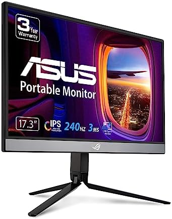 ASUS ROG Strix 17.3" 1080P Portable Gaming Monitor (XG17AHP)-FHD, IPS, 240Hz, Adaptive-Sync, Built-in Battery, ROG Bag, Tripod Stand, USB Type-C, Micro HDMI for Laptop, PC, Console, 3-Year Warranty