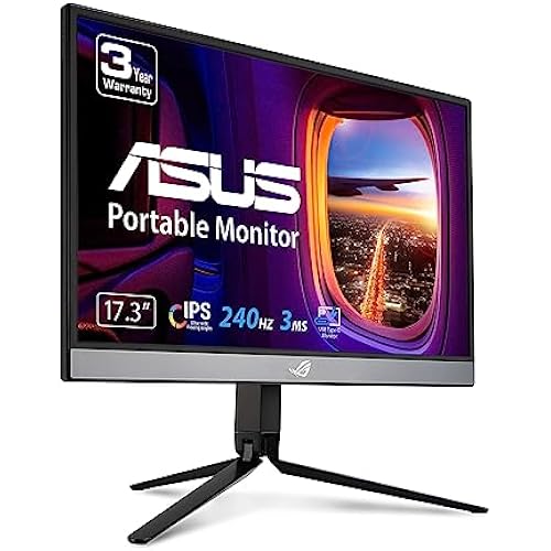 ASUS ROG Strix 17.3" 1080P Portable Gaming Monitor (XG17AHP)-FHD, IPS, 240Hz, Adaptive-Sync, Built-in Battery, ROG Bag, Tripod Stand, USB Type-C, Micro HDMI for Laptop, PC, Console, 3-Year Warranty