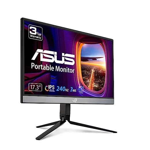 ASUS ROG Strix 17.3" 1080P Portable Gaming Monitor (XG17AHP)-FHD, IPS, 240Hz, Adaptive-Sync, Built-in Battery, ROG Bag, Tripod Stand, USB Type-C, Micro HDMI for Laptop, PC, Console, 3-Year Warranty