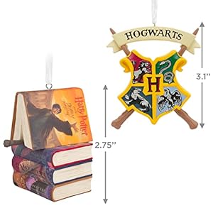 Hallmark Harry Potter Hogwarts Crest and Stacked Books with Wand Christmas Ornaments, Set of 2 (0003HCM1141) Hallmark Harry Potter Hogwarts Crest and Stacked Books with Wand Christmas Ornaments Set of 2 0003HCM1141