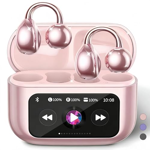 Image of Open Ear buds,Clip On Earbuds Wireless with Touchscreen Case, Lightweight 4g , Bone Conduction Headphones for Running, Workouts , 50H Battery for Glasses wear , small ears,Bluetooth 6.0 , Rose Gold