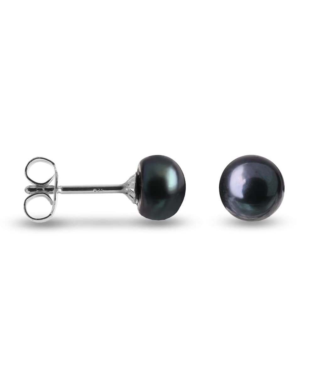 Ohrstecker Süßwasserperlen 925 Silber, Weiß/Rosa/Schwarz, 6-6,5 mm | in Silber & vergoldet, handgefertigt, nickelfrei, ideal als Geschenk für Frauen