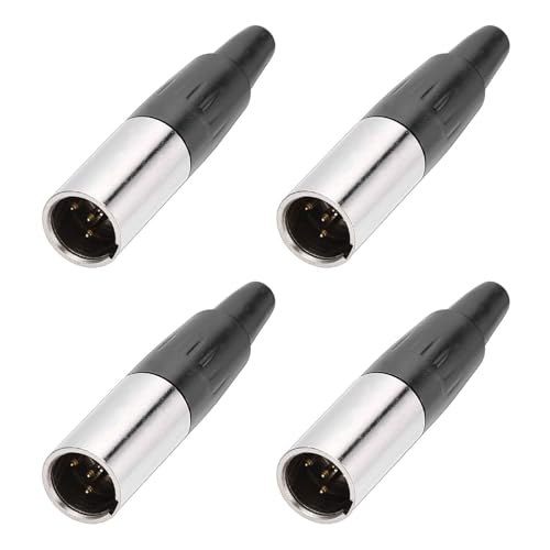 MECCANIXITY 4PCS 4 Pin Male Mini XLR Connector, Mini XLR Jack Cable Connector Adapter Plug for Audio Devices, Black