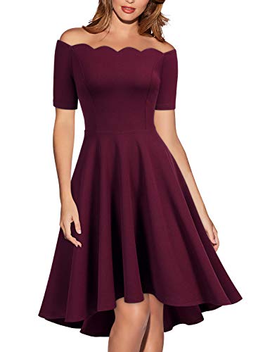 Miusol Women's Retro 1950s Style Short Sleeve Evening Party Dress,Small,Burgundy