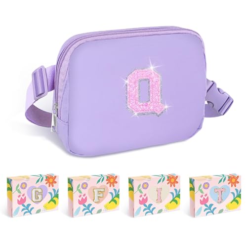 Image of COSHAYSOO Initial Fanny Pack for Girls Letter Belt Bag Crossbody Travel 6 7 8 9 10 11 12 13 14 Year Old Teen Girl Easter Birthday Gifts Preppy Personalized Cute Girly Fashion Purple Q