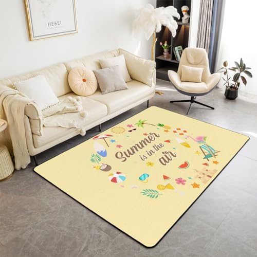 richhome Summer Holiday Area Rug Cartoon Watermelon Pineapple Coconut Trees Non Slip Rug for Kids Boys Girls Teens Cute Castle Flamingo Hawaii Beach Indoor Floor Mat for RV 150cm X 200cm X 1cm