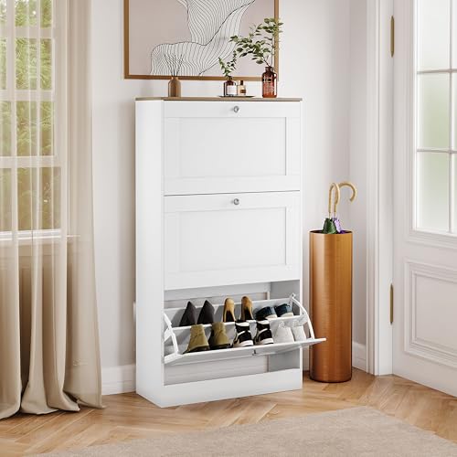 Vida Designs Meuble à Chaussures 3 tiroirs, Blanc et chêne