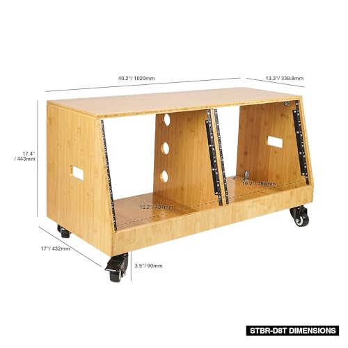 Image of Sound Town DIY 2 x 8U Slanted Studio Rack with Solid Carbonized Bamboo, Casters, for Recording Room, Home Studio (STBR-D8T)