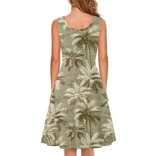 Image of Women Stylish Tank Dresses Sleeveless Round Neck Midi Casual Dress with Pocket for Summer