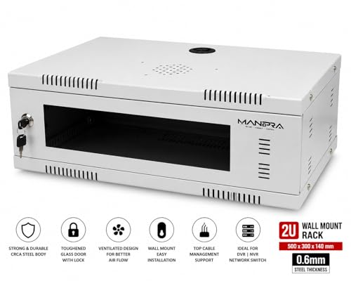 Image of 2U Wall Mount Networking Rack for DVR NVR Network Switch - Toughened Glass Door, Ventilated CRCA Steel Cabinet with Lock & Cable Management (White /Grey) (Size: 50cm X 30cm X 14cm)