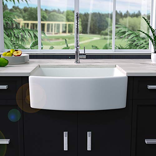 30 Farmhouse Sink White - Sarlai 30 Inch Kitchen Sink Arch Edge Curved Apron Front Ceramic Porcelain Fireclay Single Bowl Farmer Sink