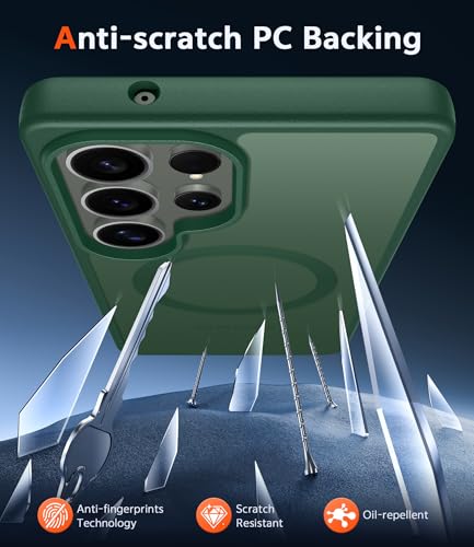 Image of FNTCASE for Samsung Galaxy S23-Ultra Case: Matte Magnetic Translucent Phone Cases Lens Protection Compatible with Magsafe Rugged Protective Cell Cover (C-Dark Green)