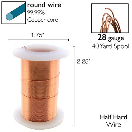 Image of The Beadsmith Wire Elements 28-Gauge Lacquered Tarnish-Resistant Copper Wire for Jewelry Making, 40 Yard, 36.58 Meter Spool