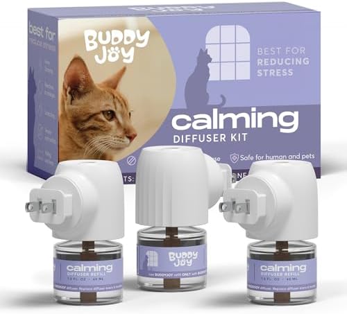 Cat Calming Diffuser Refills – Long-Lasting 30-Day Formula with Pheromones for Stress Relief, Relaxation, and Anxiety Reduction in Cats Easy to Use – (3 Diffusers + 3 Refills)