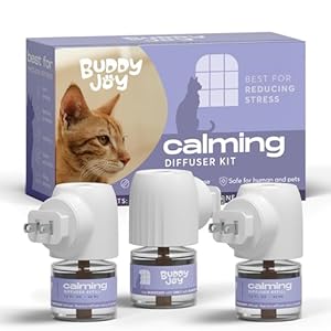 BUDDYJOY Cat Calming Diffuser Refills â Long-Lasting 30-Day Formula with Pheromones for Stress Relief, Relaxation, and Anxiety Reduction in Cats Easy to Use â (3 Diffusers + 3 Refills)