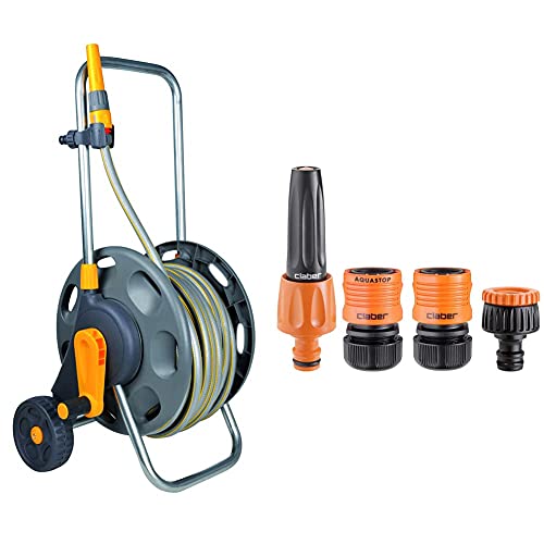 - Carrello Per Tubo Di Irrigazione Da 60 M Con Tubo Da 50 M & Claber 51359 Set Lance Diritte Con Raccordi Pollici