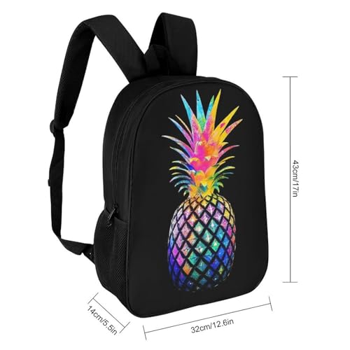 Men Women 17 Inch Travel Backpack, Casual Daypack Laptop Backpack Adjustable Strap Shoulder Bags Colorful Neon Pineapple Black Book Bags2
