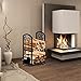 AMOS Firewood Stand Log Rack Holder with 4 Piece Fireplace Tools Set Black with Removable Kindling Holder.For Indoor and Outdoor use,Black
