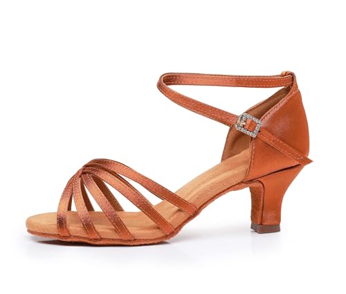 Zapatos de Baile Latinos Profesionales - Satén, Banquete, Salsa, Práctica - A01 Marrón, Talla 38 EU, Tacón 5 cm - imagen 3