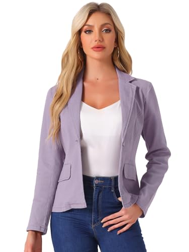 Blazer en jean délavé Allegra K à manches longues et revers cranté pour femme