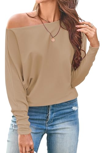 Cakulo Womens Off The Shoulder Sweater Batwing Long Sleeve Casual