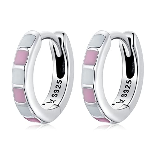 Boucles d'oreilles cerceau rose et émail blanc pour le bureau
