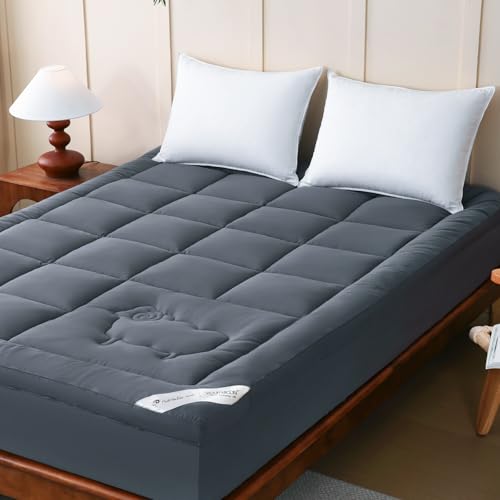 YOUR MOON 100% Organic Wool Mattress Topper Queen Size, 800GSM Natural Wool Filling, Thick Pillow Top Mattress Pad, Back Pain Relief Bed Topper with C