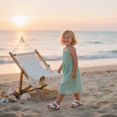 Image of Kolan Toddler Girl Sandals Open Toe Flat Princess Dress Shoes Little Kids