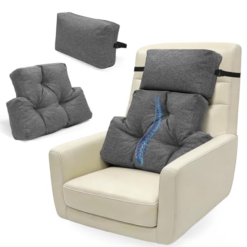 JZHLLA Recliner Neck and Lumbar Support Shredded Foam Filling Back Rest Cushion with Adjustable Headrest for Pain Relief Lumbar Support Pillow for Recliner Office Chairs Sofa Couch