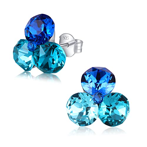 Chic-Bijoux-Birthstone-Stud-Earrings-for-Women--With-4-Austrian-Crystals-and-925-Sterling-Silver--Gift-for-Mom-PinkBluePurpleGreenClear