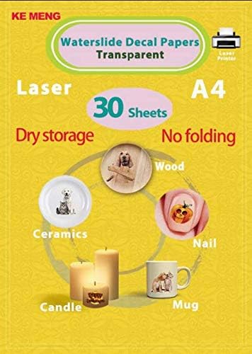 KE MENG A4 Laser Waterslide Decal Papers DIY Image Transfer Paper for Laser Printer (Transparent, 30 Sheets)