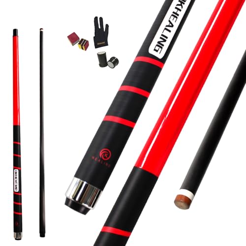 OKHEALING - Taco de billar de fibra de carbono con punta de 12,9 mm, perforador de fibra de carbono, 57 pulgadas, 19-21 onzas, equipo de billar para jugadores de billar profesionales (rojo)