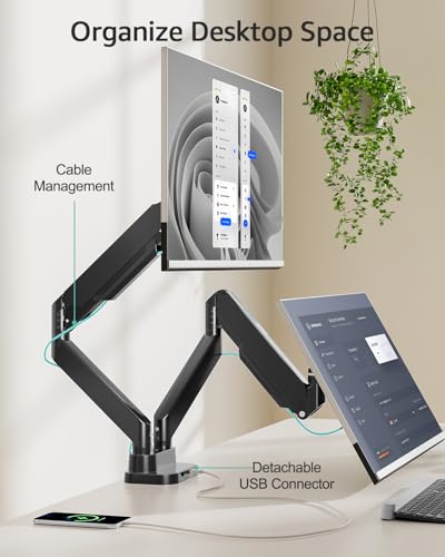 Image of MOUNT PRO Dual Monitor Desk Mount for 39 inch Ultrawide Screen up to 33lbs, Heavy Duty Monitor Arm Double Gas Spring Arms for 2 Monitors, Adjustable Computer Monitor Stand with USB, VESA 75x75 100x100