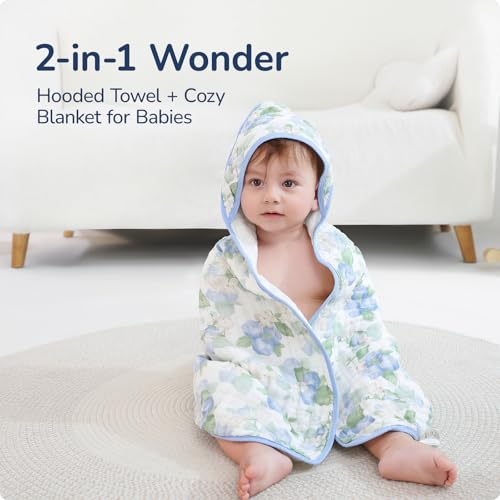 Image of Baby Hooded Towel 2 Pack, Ultra Absorbent & Soft Muslin Baby Towel - 32 x 32 Inches, Baby Bath Towel for Newborns, Infants & Toddlers, Ideal for Bath Time, Pool & Beach