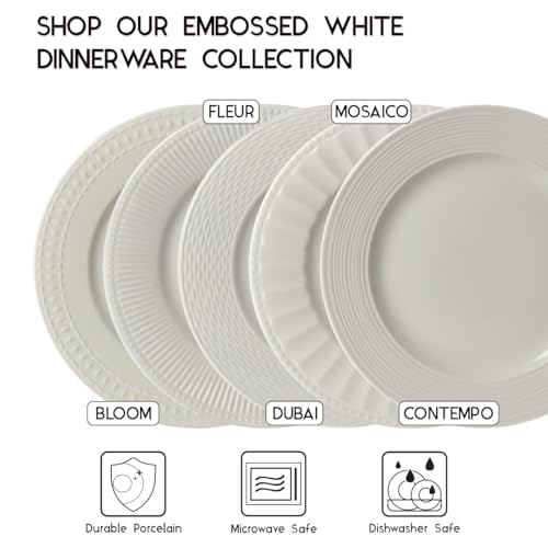Image of Tabletops Gallery Embossed White Porcelain Round Dinnerware - Bloom 12 Piece Dinnerware Set