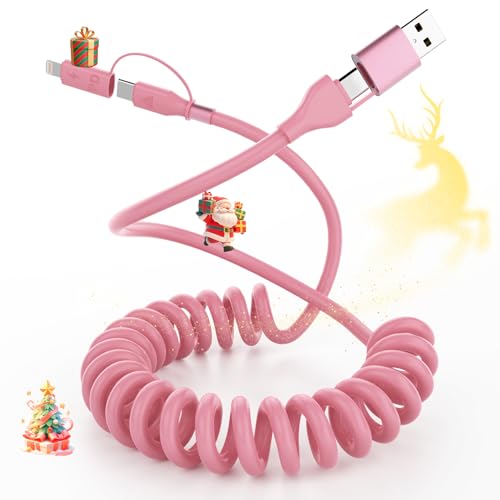 Câble spiralé USB C et Lightning pour une voiture rose sans encombrement