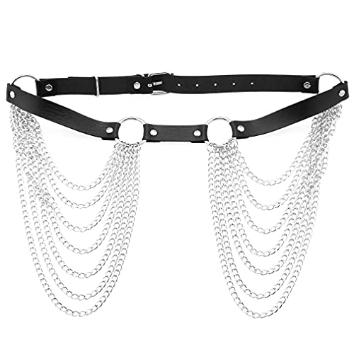Liitata Punk Leather Body Chain Gothic Taillengürtel Kette Modische Körperkette für Frauen und Mädchen - Schwarz