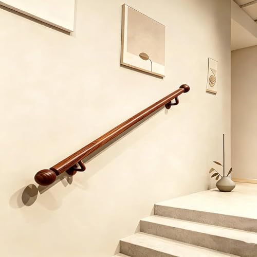 Stainless Steel Wood-Grain Stair Rail, Wall-Mounted Safety Rail for Seniors, Non-Slip Support Bar for Indoor & Outdoor, Easy Installation (3.3ft/100cm)